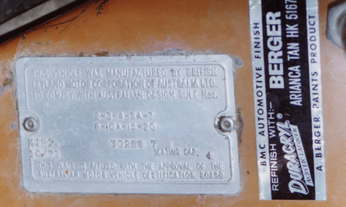 Australian clubman GT VIN chassis number plate.png