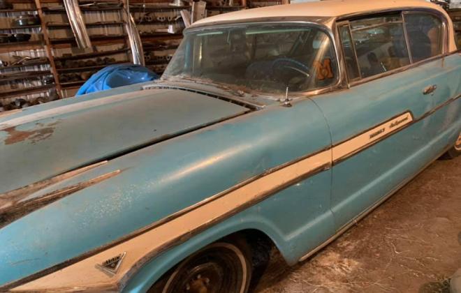 Blue and white Hudson Hollywood Hardtop Coupe 1957 barn find unrestored (9).jpg