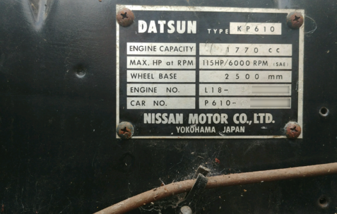 Datsun 180B SSS 610 coupe data plate VIN and engine number.png